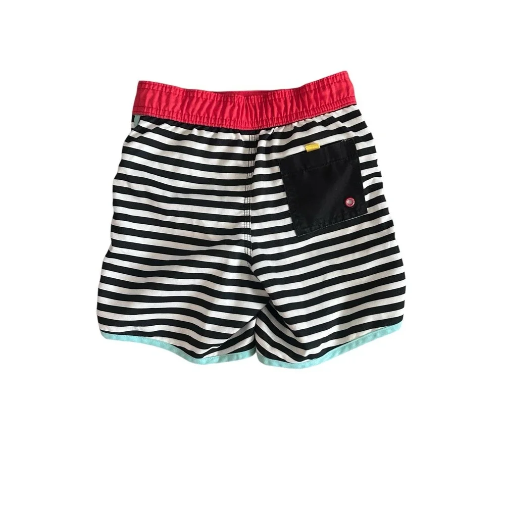 Disney Store Mickey‎ Mouse Swim Trunks Shorts Boy Size 4 Striped Patches Lined